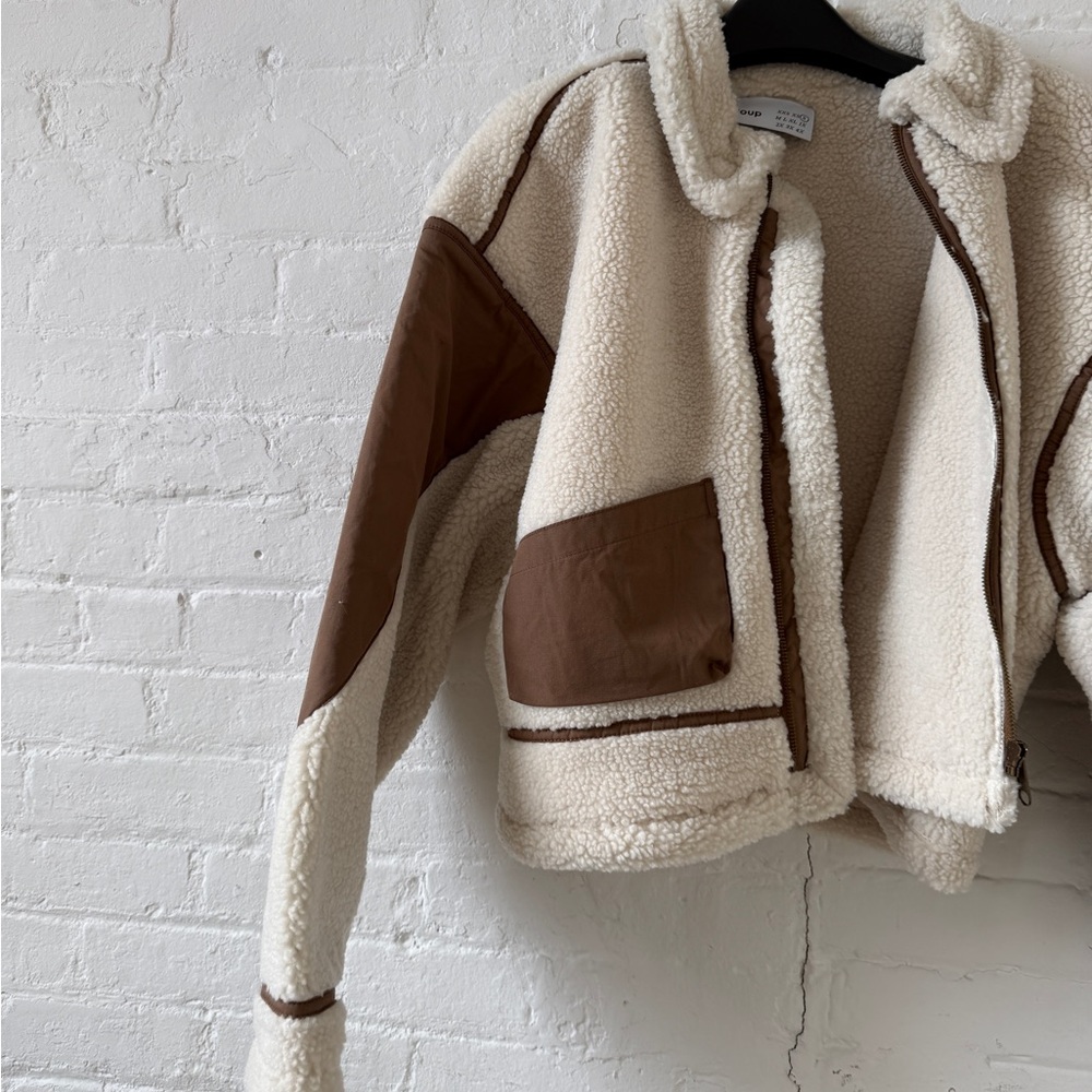 NEW VANESSA SHEARLING BOMBER JACKET - IVORY - Picture 5 of 9